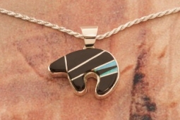Calvin Begay Genuine Acoma Jet Sterling Silver Bear Pendant